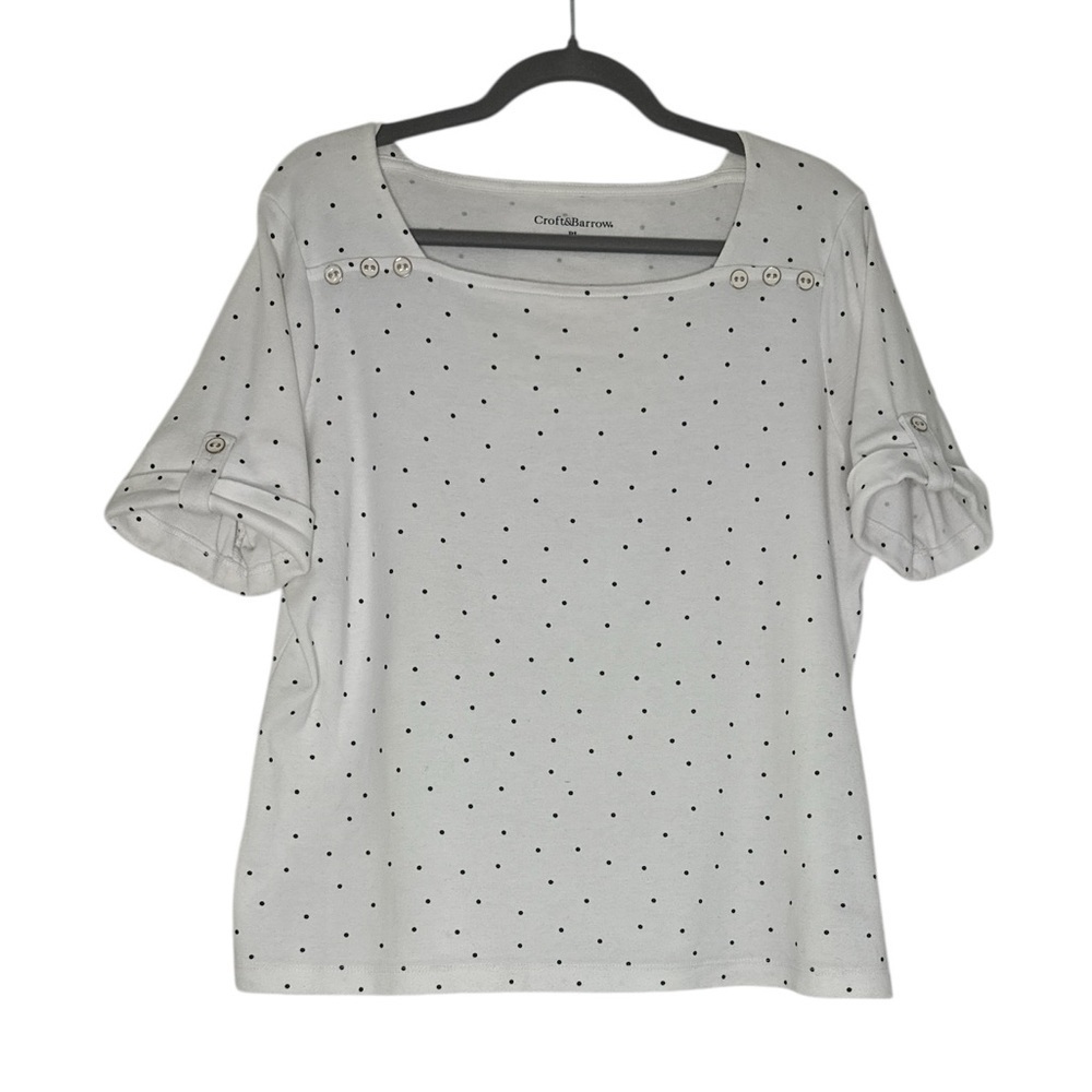Croft & Barrow Cotton Polka Dot Short Sleeve Top